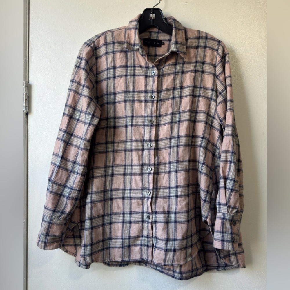 Hatch 100% Percent  Cotton Plaid Button Down Long Sleeves Maternity Shirt